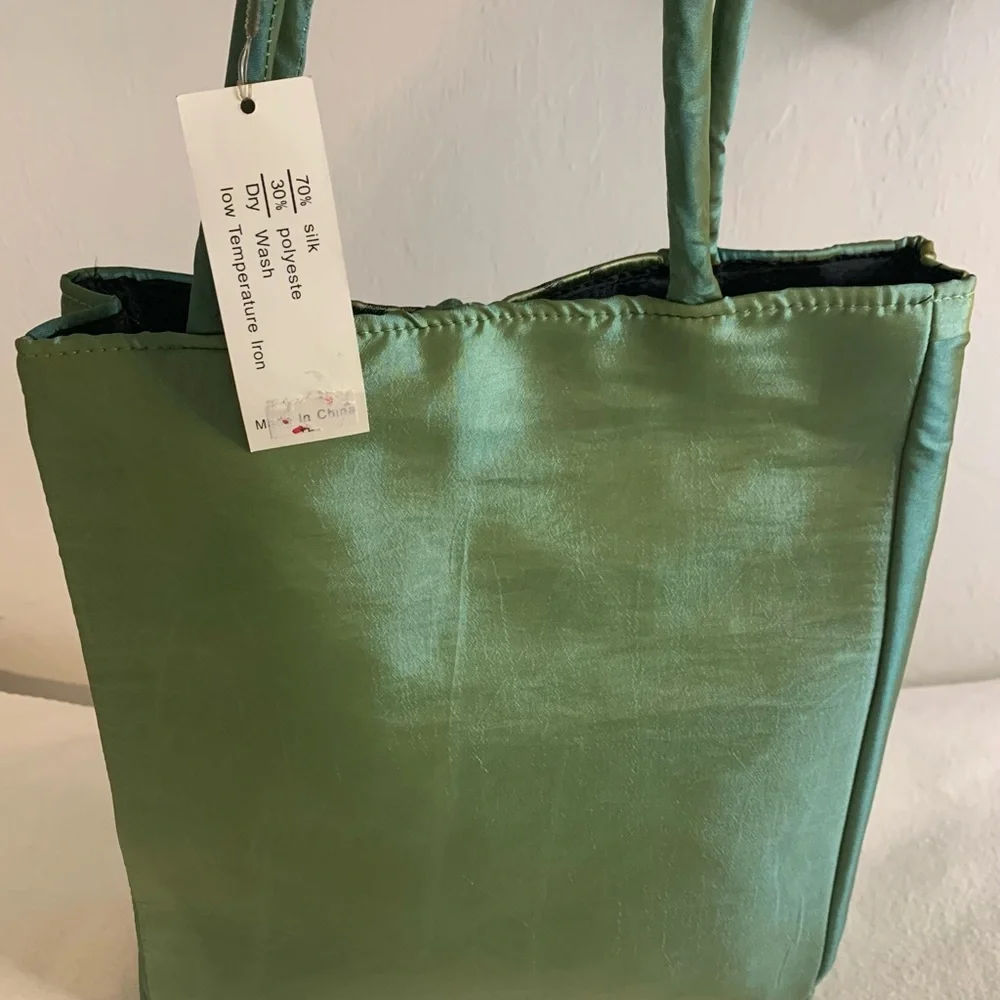 Japanese Kimono HandBag, Silk Purse Womens Brand New Geisha Green Tote - Picture 3 of 14